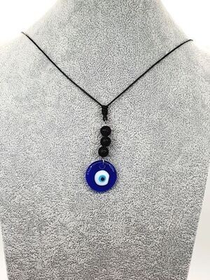 Collier pierre de lave et oeil turc, 8 mm
