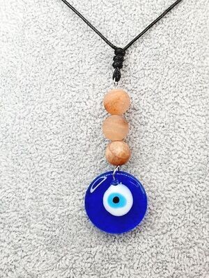 Collier Pierre de Lune mat et oeil Turc, 10 mm