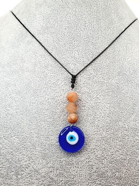 Collier Pierre de Lune mat et oeil Turc, 10 mm