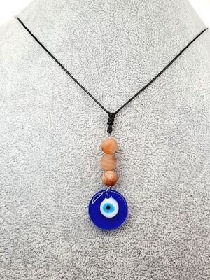 Collier Pierre de Lune mat et oeil Turc, 10 mm