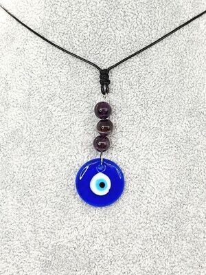 Collier améthyste et oeil turc, 8 mm
