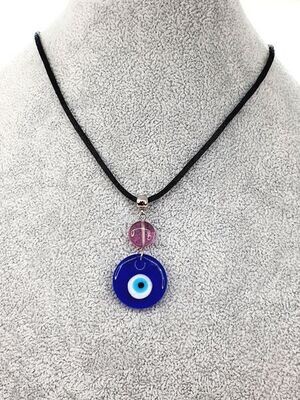 Collier Fluorite et oeil turc, disque 12 mm