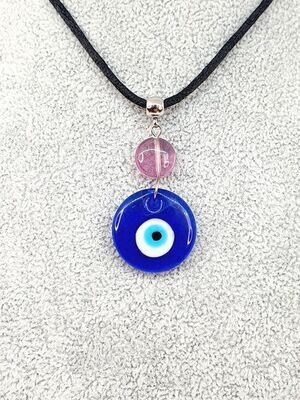 Collier Fluorite et oeil turc, disque 12 mm