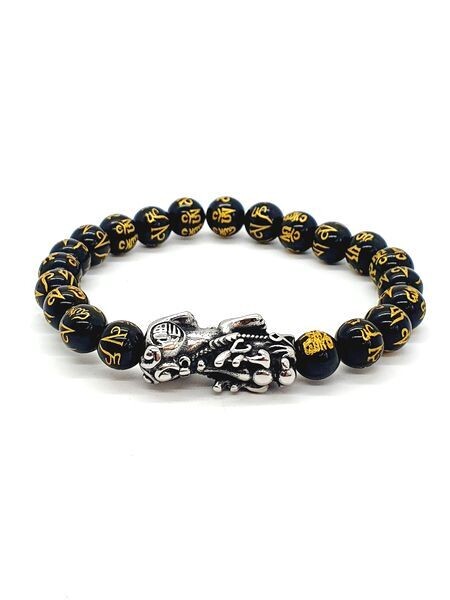 Bracelet PI XIU et obsidienne Om, 8 mm