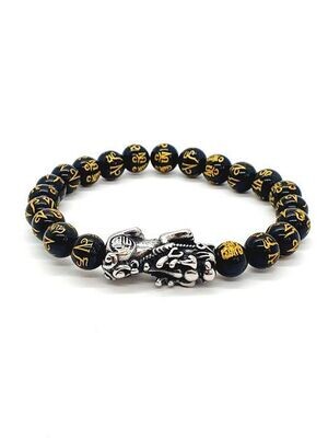 Bracelet PI XIU et obsidienne Om, 8 mm