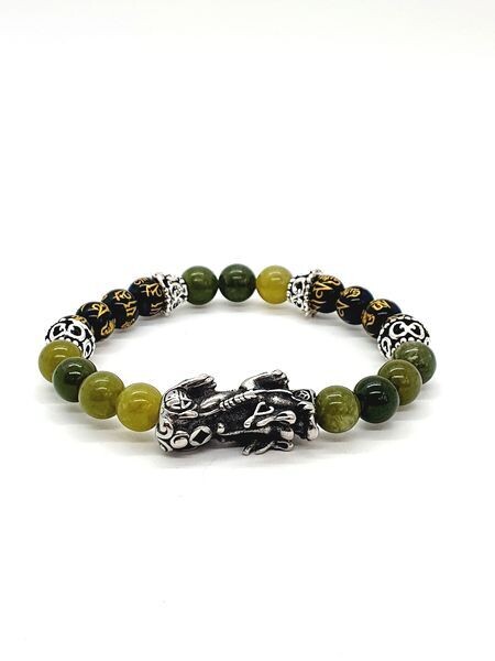 Bracelet PI XIU Jade et Obsidienne Om, 8mm