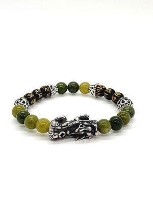 Bracelet PI XIU Jade et Obsidienne Om, 8mm