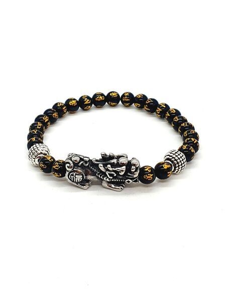 Bracelet PI XIU Obsidienne Om, 6 mm