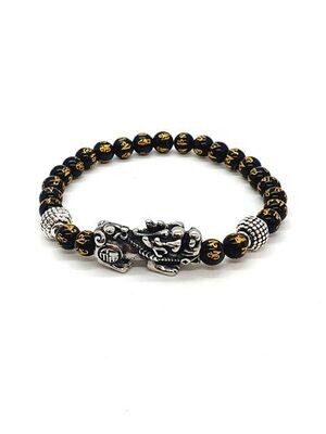 Bracelet PI XIU Obsidienne Om, 6 mm