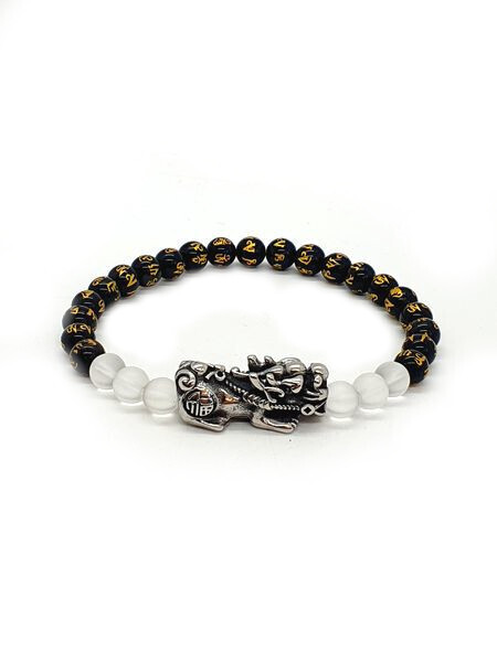 Bracelet PI XIU Obsidienne et cristal de roche mat, 6 mm