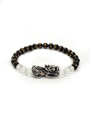 Bracelet PI XIU Obsidienne et cristal de roche mat, 6 mm
