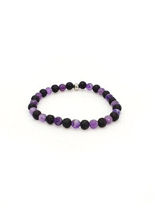 Bracelet Améthyste facettée et pierre de lave, 6 mm
