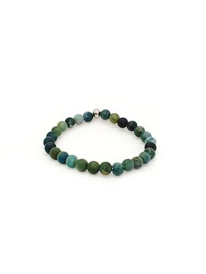 Bracelet Agate Mousse mate, 6 mm