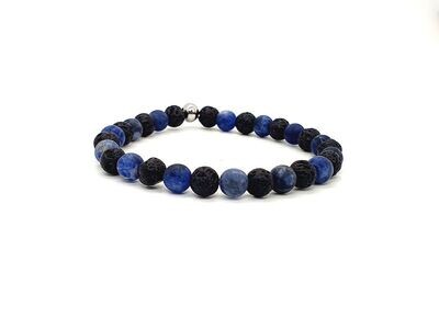 Bracelet Sodalite mat et Pierre de Lave, 6 mm