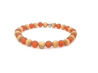 Bracelet Cornaline traitée et bois de cèdre, mat 6 mm