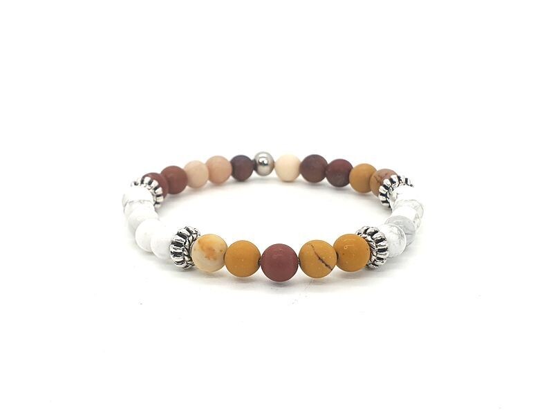 Bracelet Mookaïte et Magnésite, 6 mm