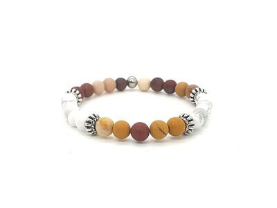 Bracelet Mookaïte et Magnésite, 6 mm