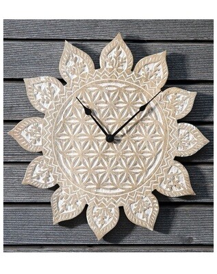 Horloge énergétique fleur de vie en bois de manguier