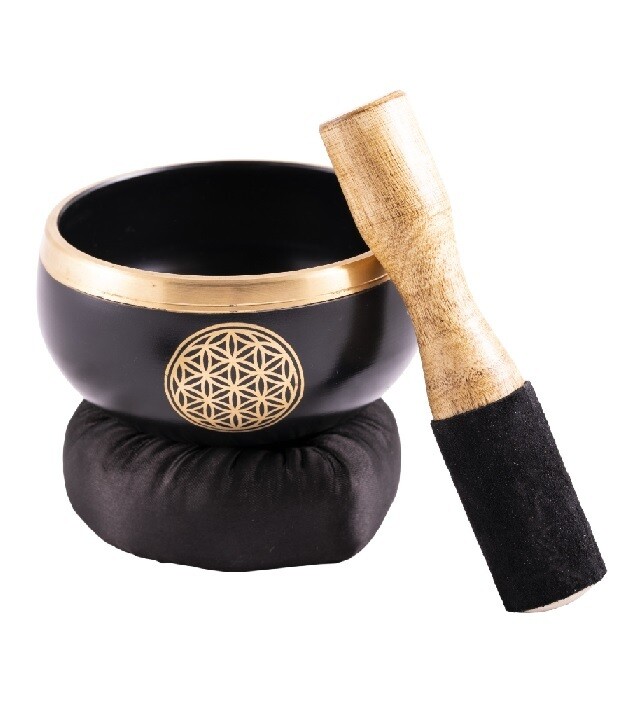 Set bol chantant fleur de vie noir et or