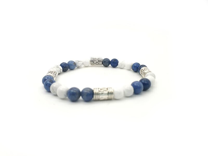 Bracelet Dumortierite et Magnésite, 6 mm