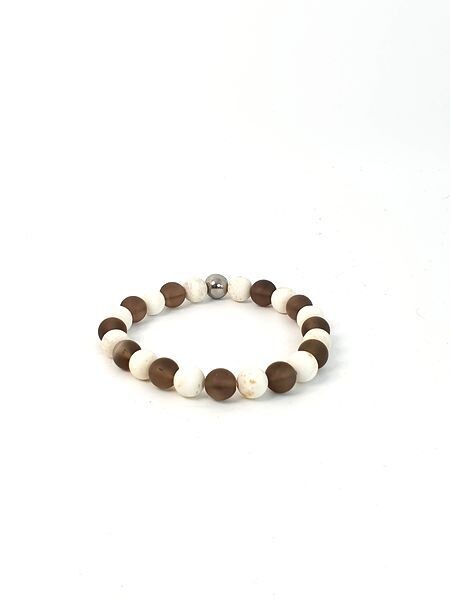 Bracelet Magnésite mat et Quartz fumé mat, 8 mm