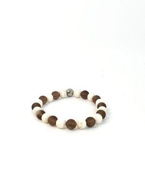 Bracelet Magnésite mat et Quartz fumé mat, 8 mm