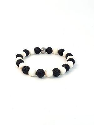 Bracelet Magnésite mat et Pierre de Lave, 8 mm