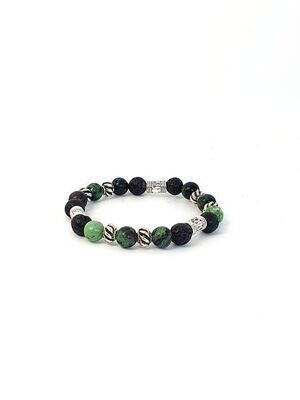 Bracelet Rubis sur Zoïzite et pierre de lave, 8 mm
