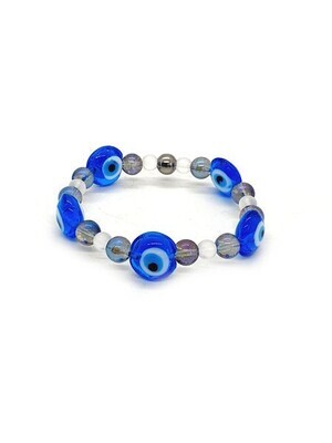 Bracelet Protection oeil turc et Aqua aura 8mm et cristal de roche mat 6mm