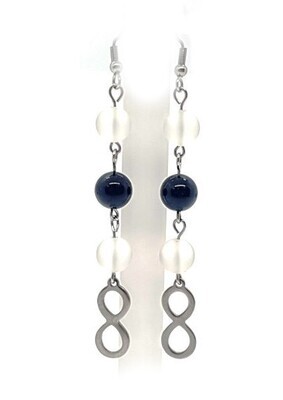 Boucles d&#39;oreilles Cristal de roche et Tourmaline, 8 mm