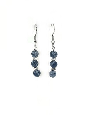 Boucles d'Oreilles Obsidienne Flocon de Neige, 6 mm