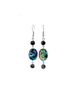 Boucles d'oreilles Nacre (abalone) et obsidienne flocon de neige, 6 mm