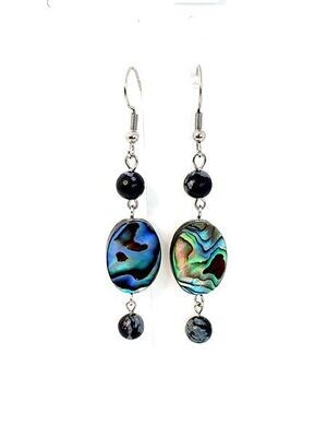 Boucles d&#39;oreilles Nacre (abalone) et obsidienne flocon de neige, 6 mm