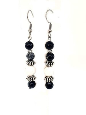 Boucles d'oreilles Obsidienne Flocon de Neige 6 mm et Howlite 8mm