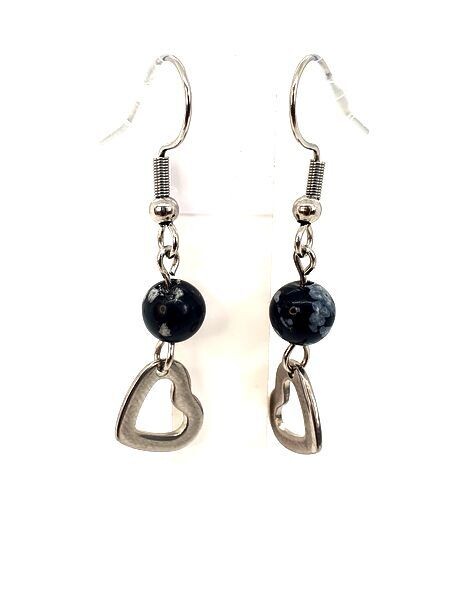Boucles d&#39;oreilles Obsidienne Flocon de Neige, 6 mm