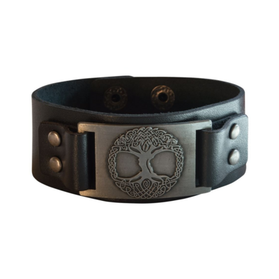 Bracelet cuir - arbre de vie - argent