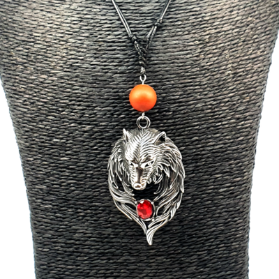 Collier Loup et Jaspe rouge mat - 14 mm