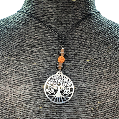 Collier Arbre de vie - Quartz Fumé et rudraksha