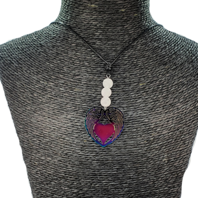 Collier Coeur Ailé - Quartz Rose