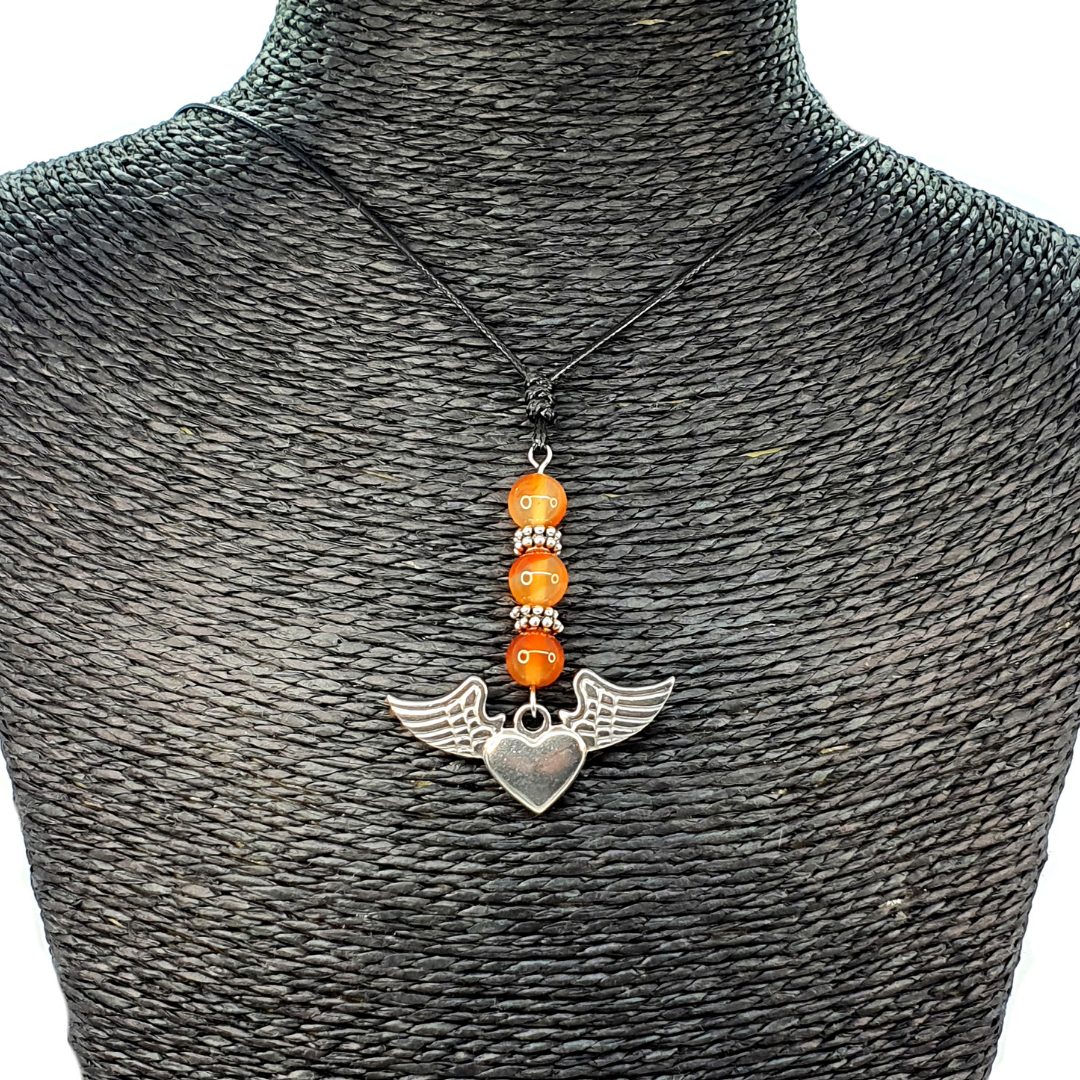 Collier Coeur ailé petit - Cornaline