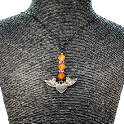 Collier Coeur ailé petit - Cornaline