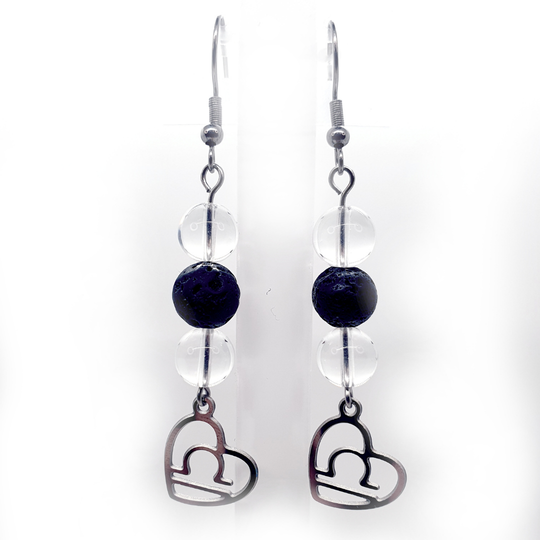 Boucles d&#39;oreilles Astro - Balance - Cristal de roche &amp; pierre de lave