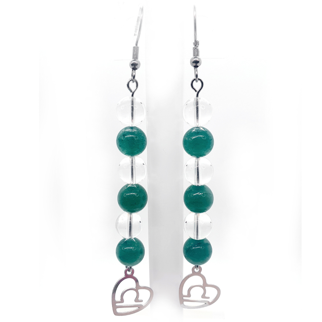 Boucles d&#39;oreilles Astro - Balance - Aventurine verte &amp; Cristal de roche