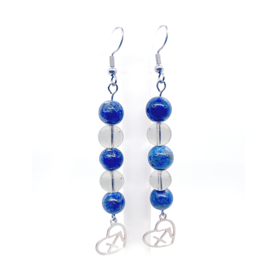 Boucles d'oreilles Astro - Sagittaire - Lapis Lazuli & Cristal de roche- 8 mm