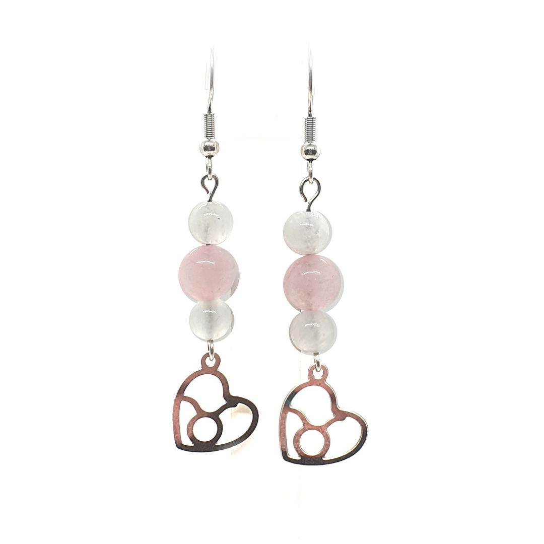 Boucles d&#39;oreilles Astro - Taureau - Sélénite et quartz rose