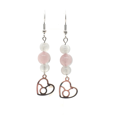 Boucles d&#39;oreilles Astro - Taureau - Sélénite et quartz rose