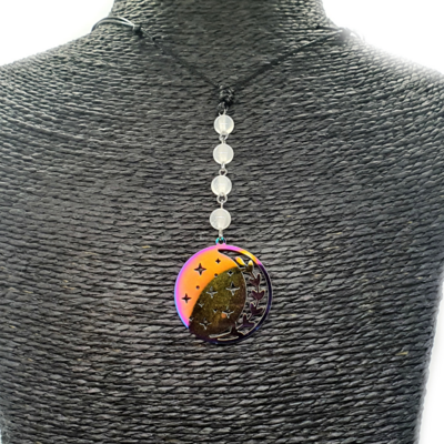 Collier Lune et plante - Sélénite - 6 mm