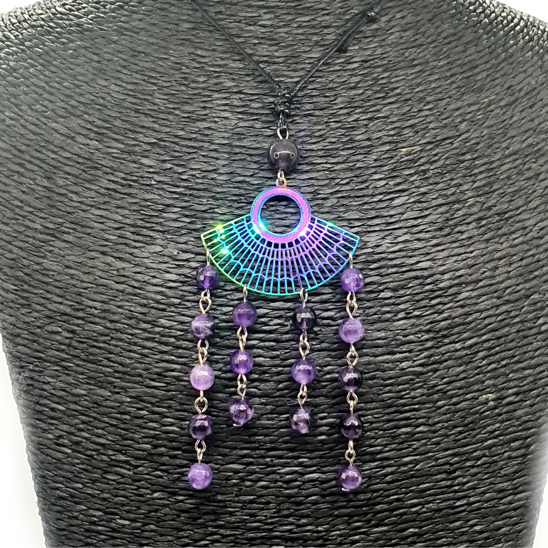 Collier éventail violet - Améthyste facettée - 6 et 8 mm