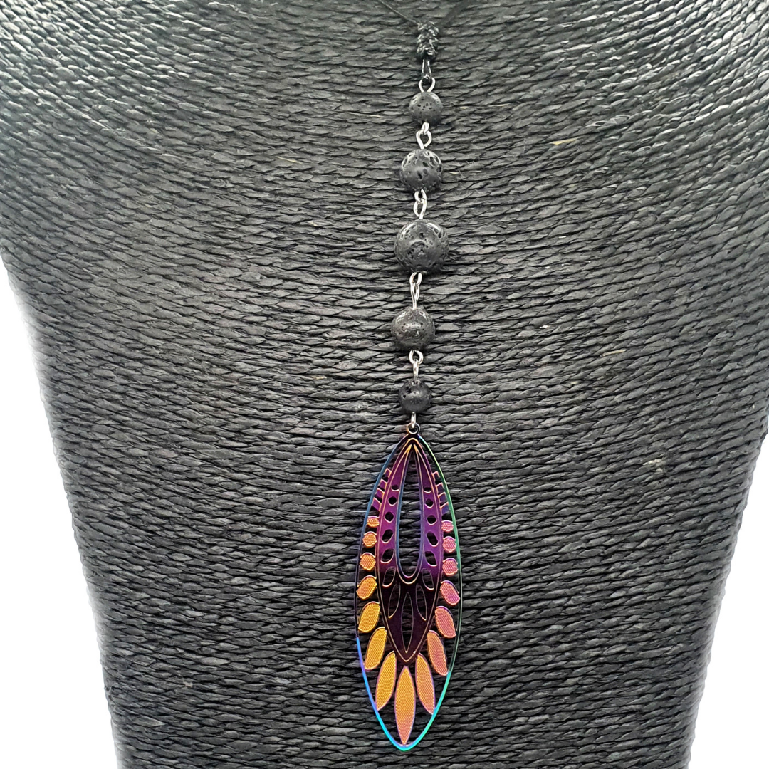 Collier losange multicolore - Pierre de Lave - 6,8 et 10 mm