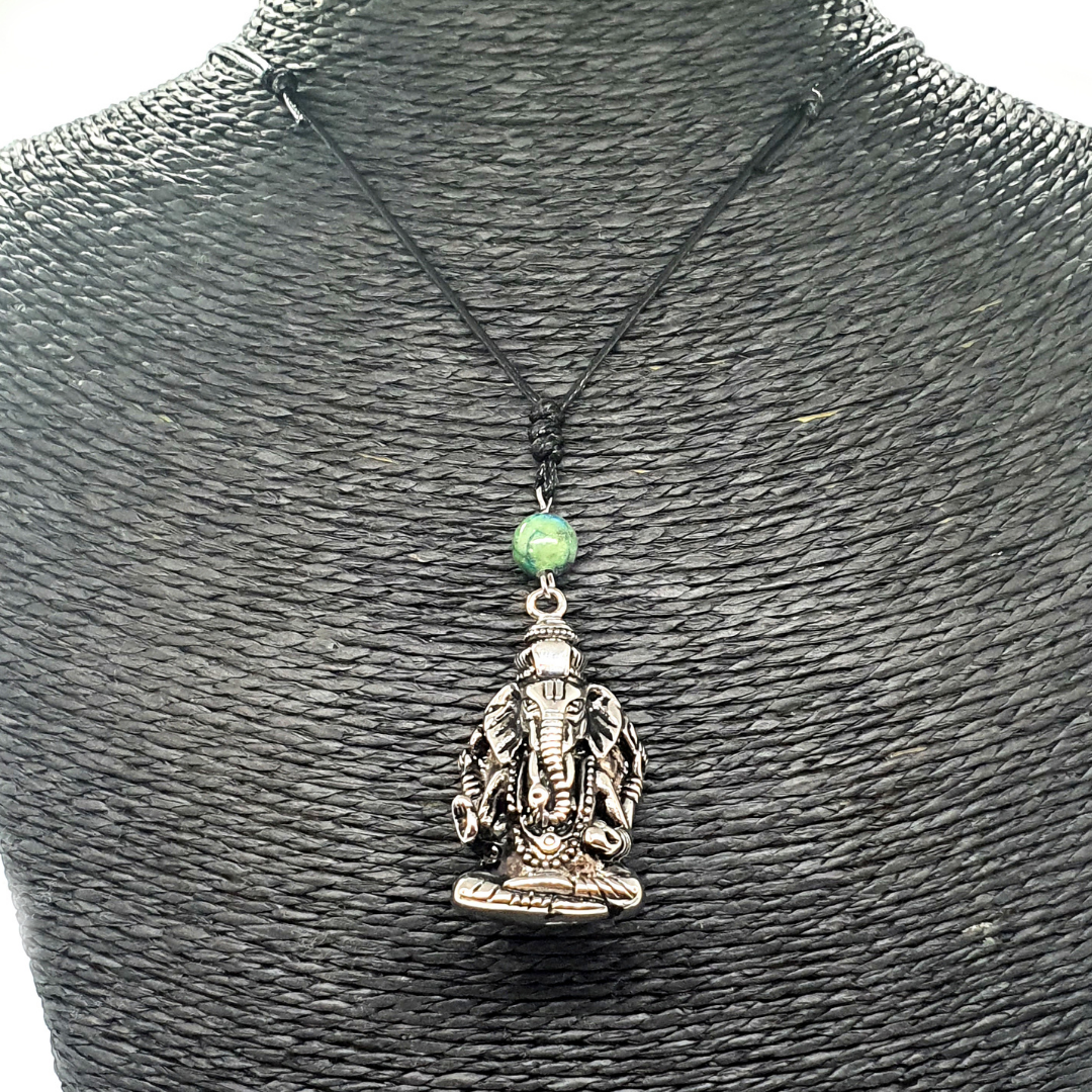 Collier Ganesh assis - Chrysocolle - 8 mm